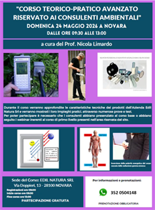 (Novara) CORSO TEORICO-PRATICO AVANZATO PER CONSULENTI AMBIENTALI